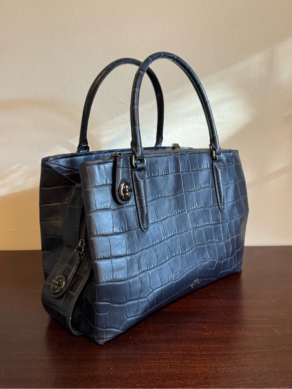 Coach Brooklyn Carryall 34 in Navy Croc-Embossed Leather